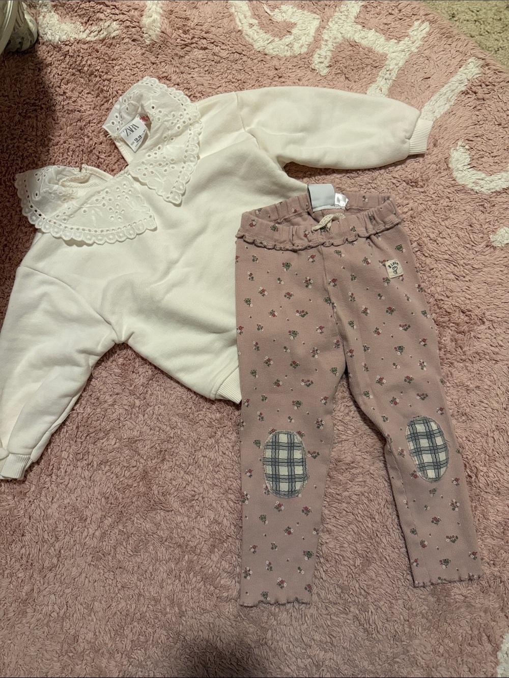 Zara Cream collared sweatshirt & patchwork floral legging Set NWOT